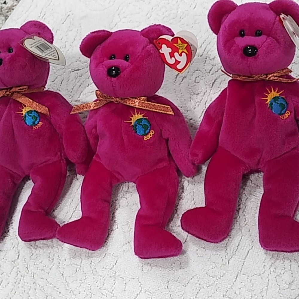 Rare ty Millennium original 2000 Beanie Baby bear x3!